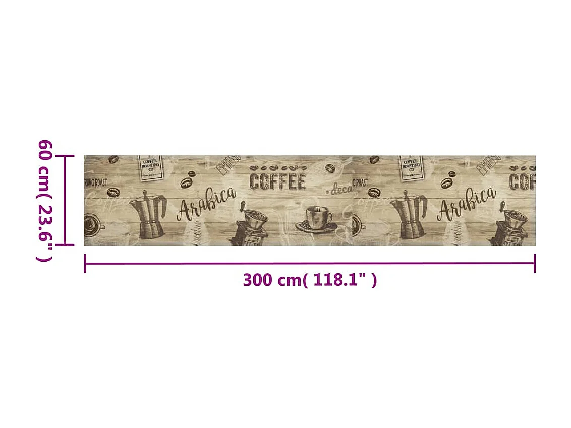 Tapis de cuisine lavable imprimé café marron 60x300 cm velours