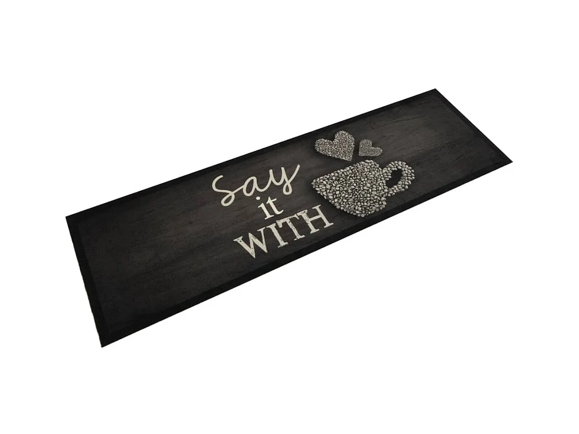 Zwart wasbaar keukenkleed met kopjesprint 45x150 cm fluweel