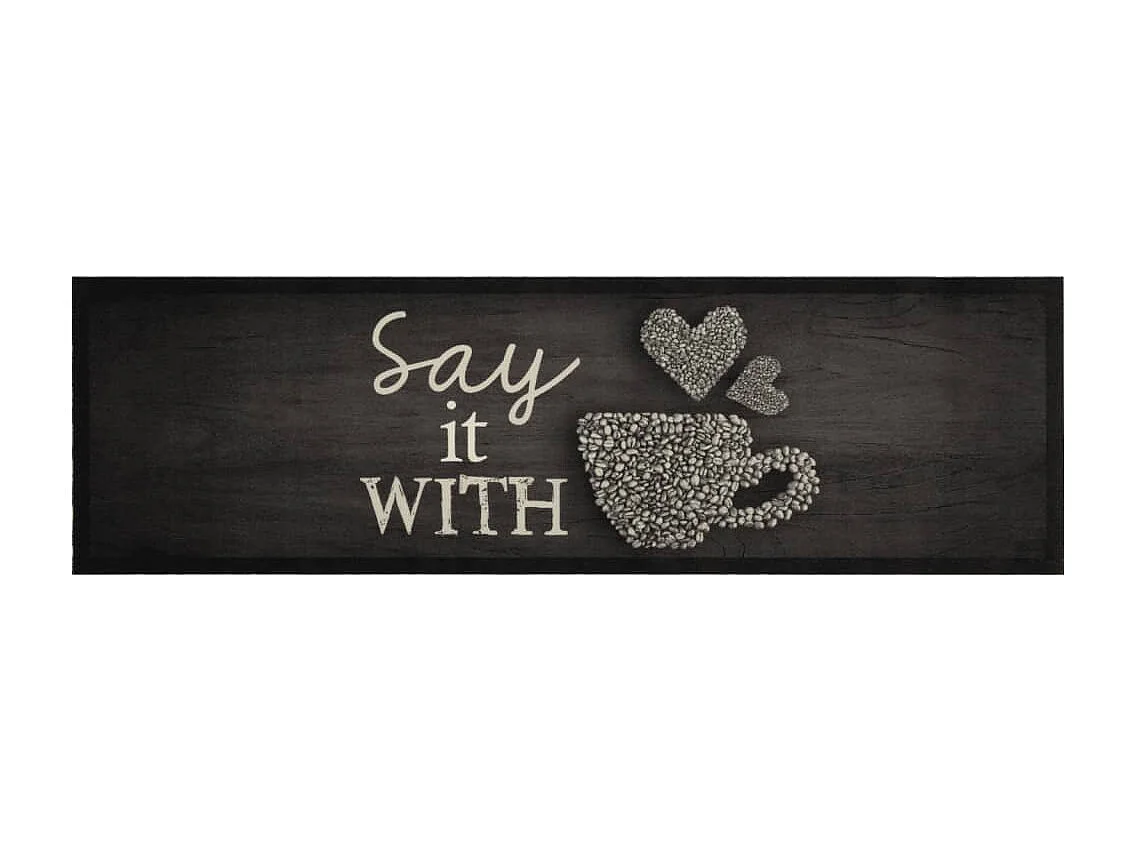 Tapis de cuisine lavable imprimé tasse noir 45x150 cm velours