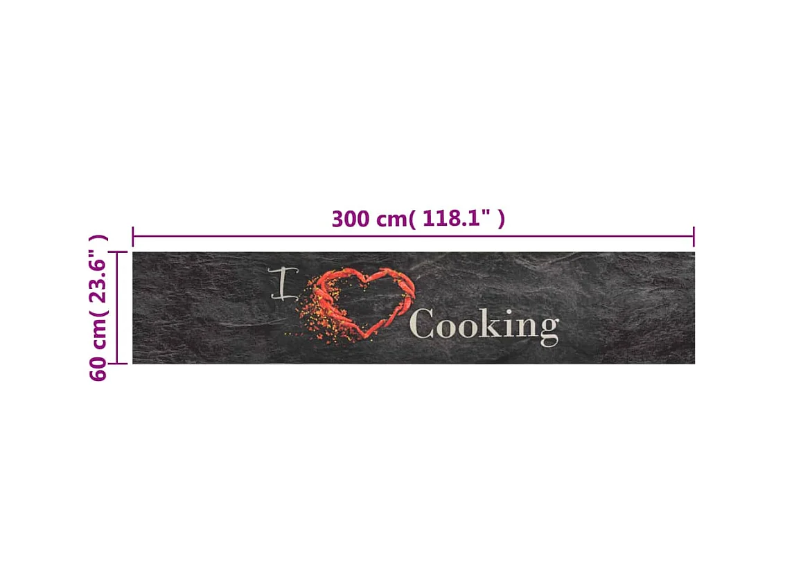 Tapis de cuisine lavable impression cuisine noir 60x300 cm