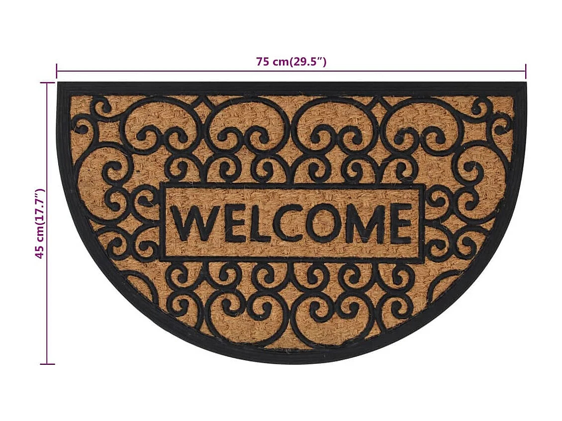 Tapis de porte demi-rond 45x75 cm caoutchouc et fibre de coco