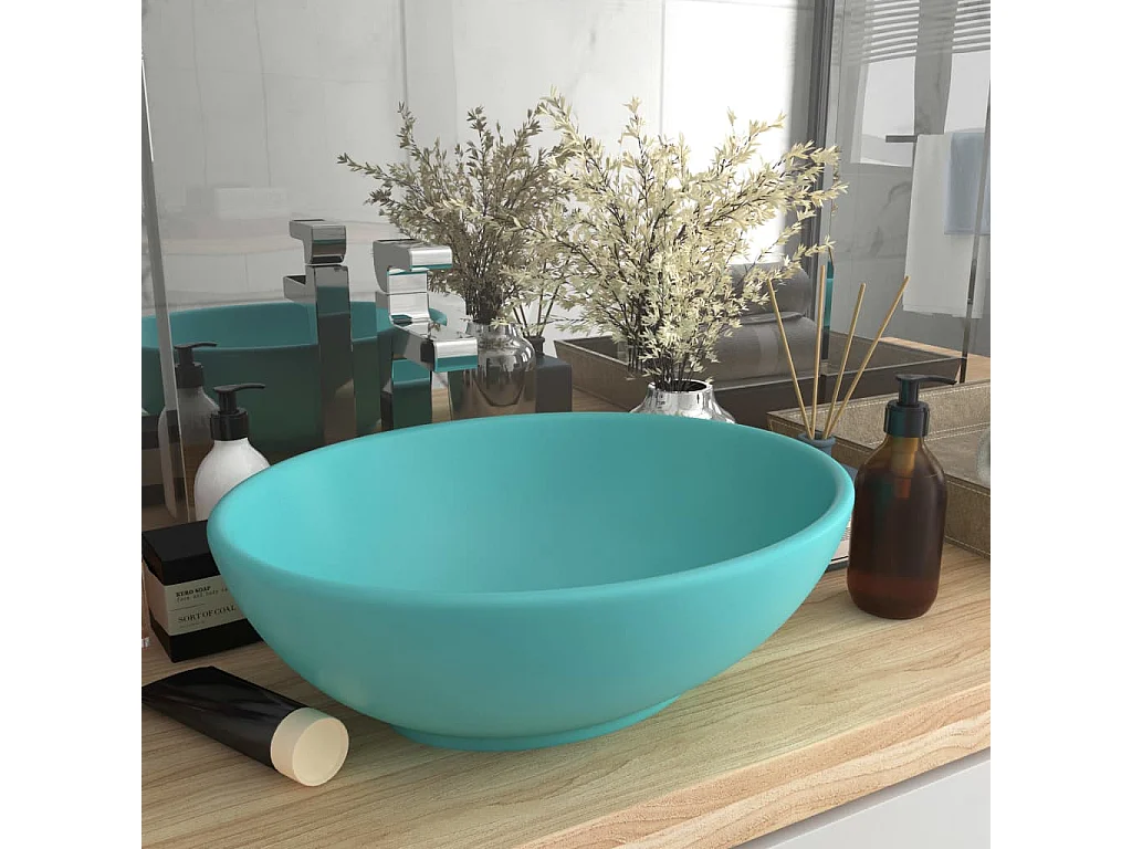 Lavabo ovale de luxe Vert clair mat 40x33 cm Céramique