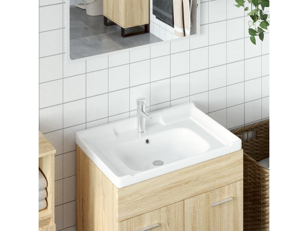 Pia de banheiro branca 71x48x23cm cerâmica retangular