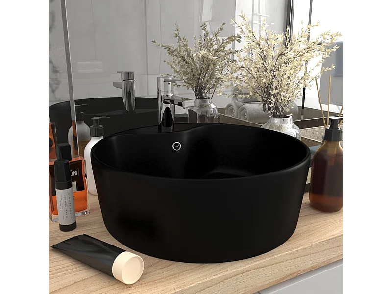 Lavabo de lujo con rebosadero Negro mate 36x13 cm Cerámica