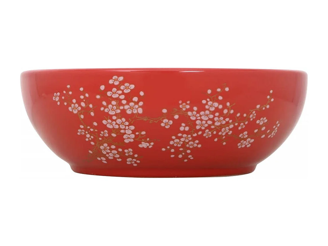 Fregadero sobre encimera redondo blanco y rojo Φ41x14 cm cerámico