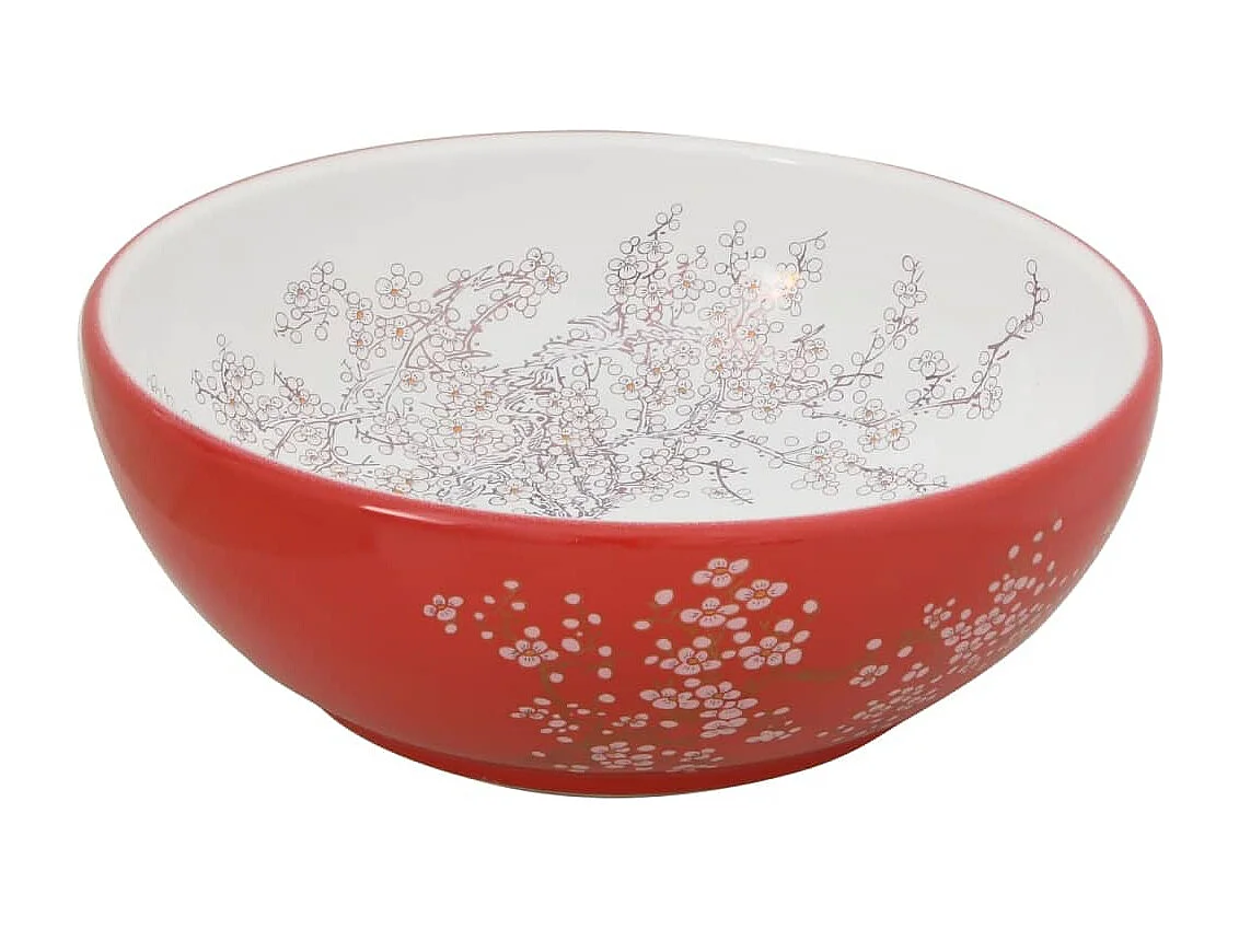 Fregadero sobre encimera redondo blanco y rojo Φ41x14 cm cerámico