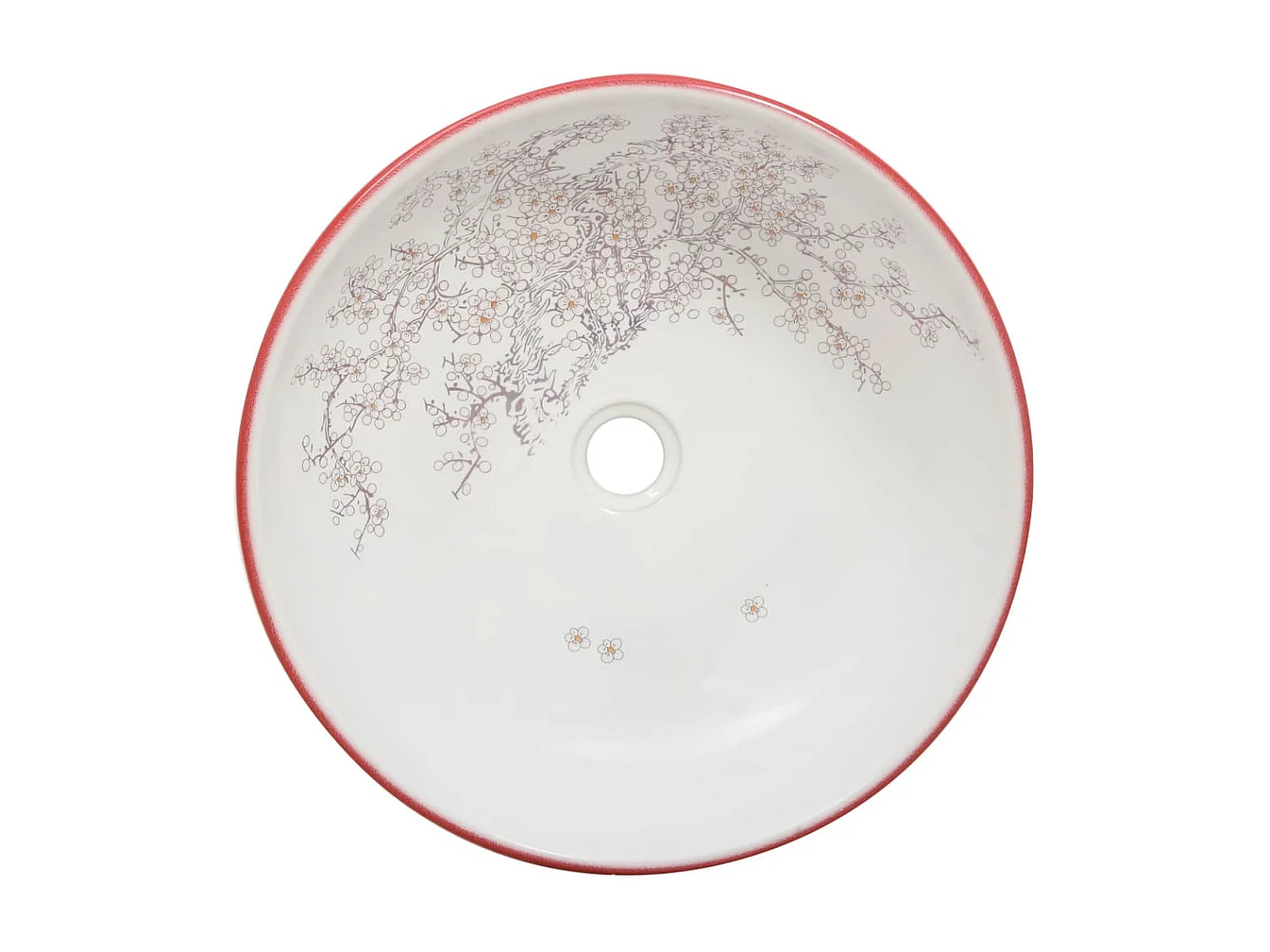 Fregadero sobre encimera redondo blanco y rojo Φ41x14 cm cerámico