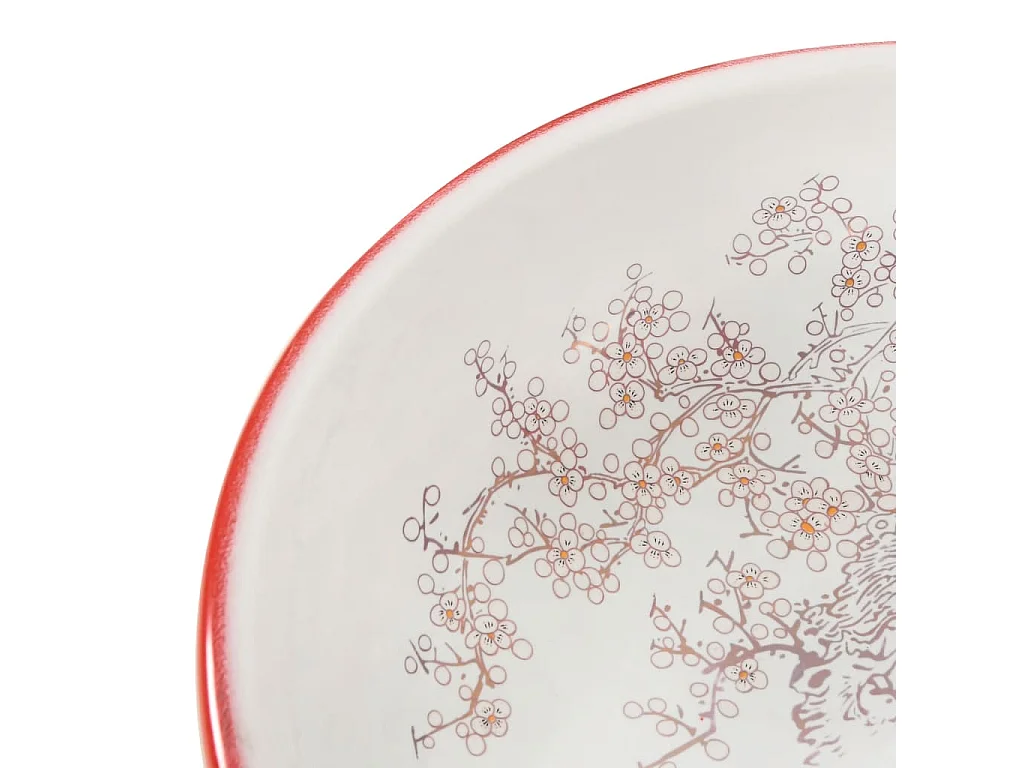 Fregadero sobre encimera redondo blanco y rojo Φ41x14 cm cerámico