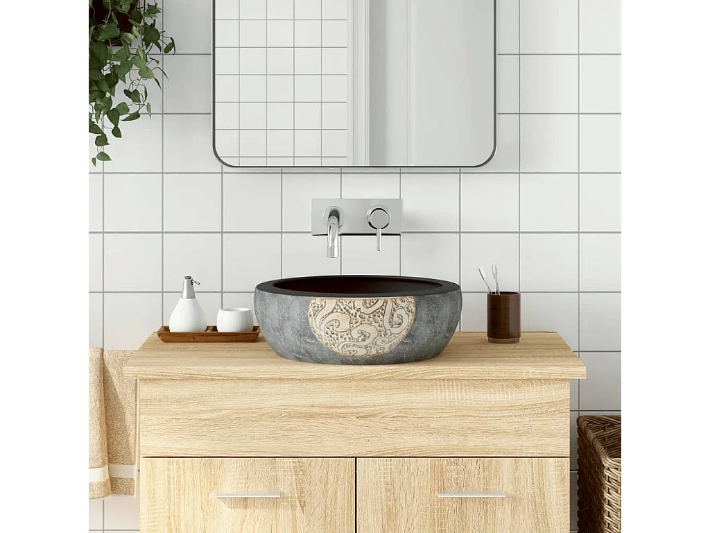 Schwarzes und braunes rundes Aufsatzwaschbecken Φ41x14 cm aus Keramik