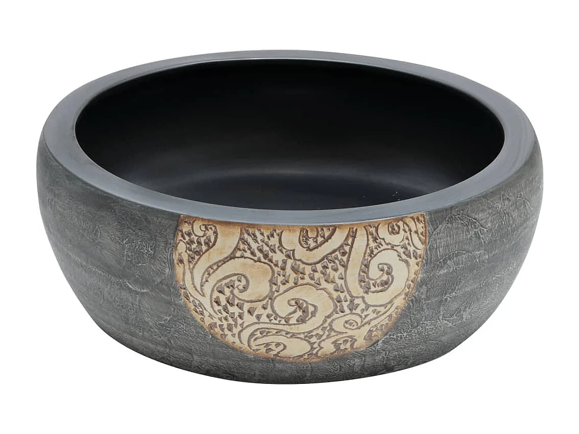 Schwarzes und braunes rundes Aufsatzwaschbecken Φ41x14 cm aus Keramik