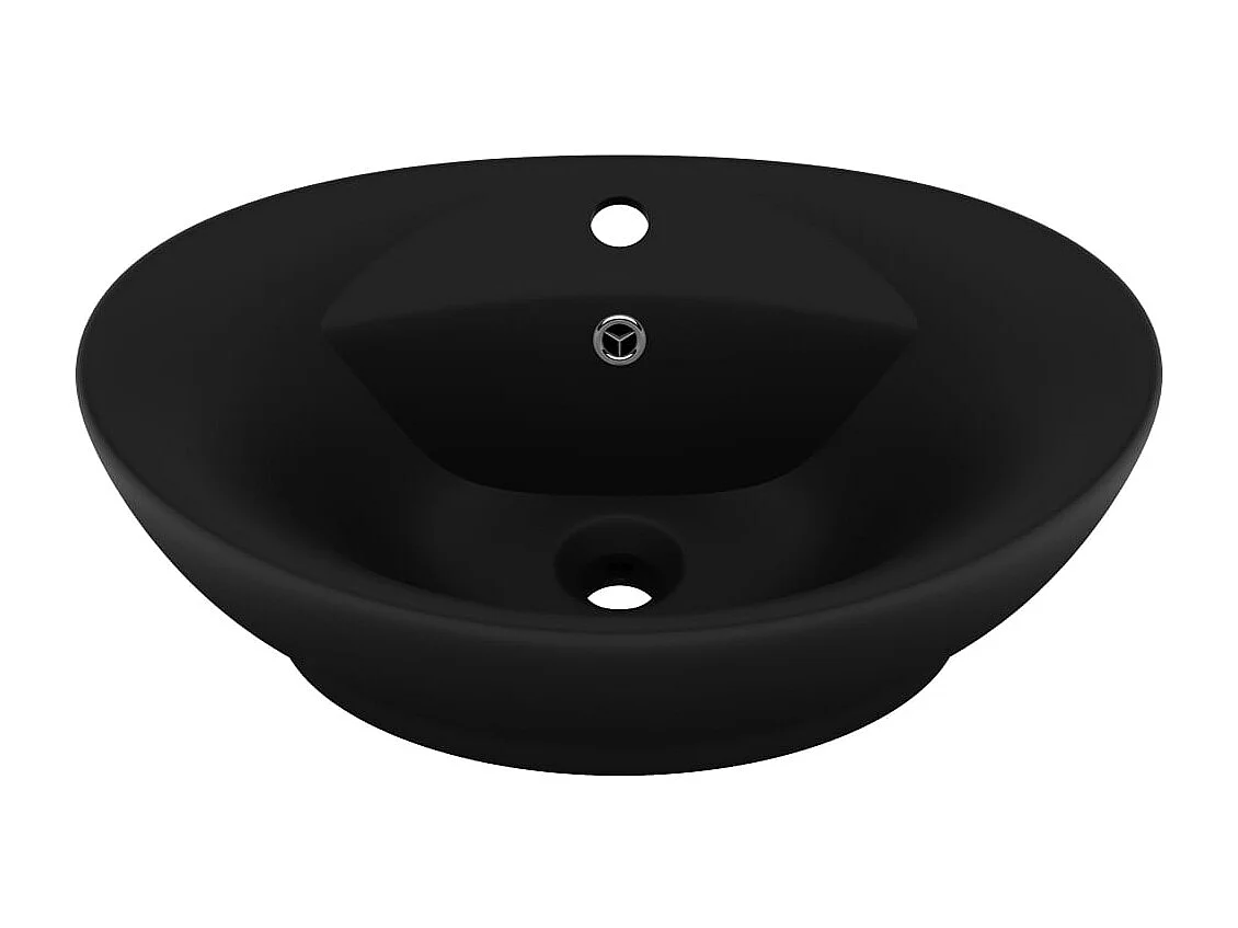 Lavabo ovale de luxe à trop-plein Noir mat 58,5x39 cm Céramique