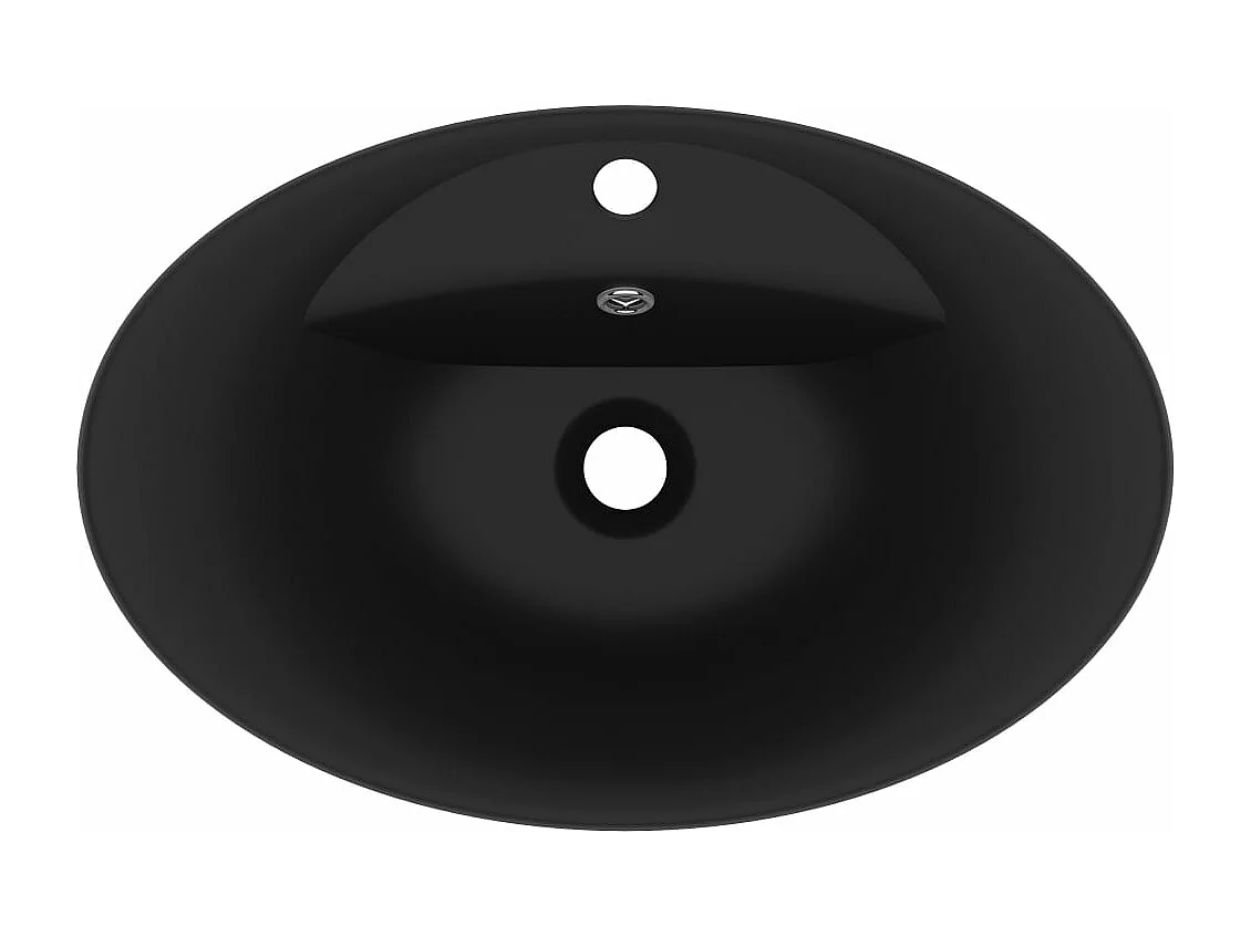 Lavabo ovale de luxe à trop-plein Noir mat 58,5x39 cm Céramique