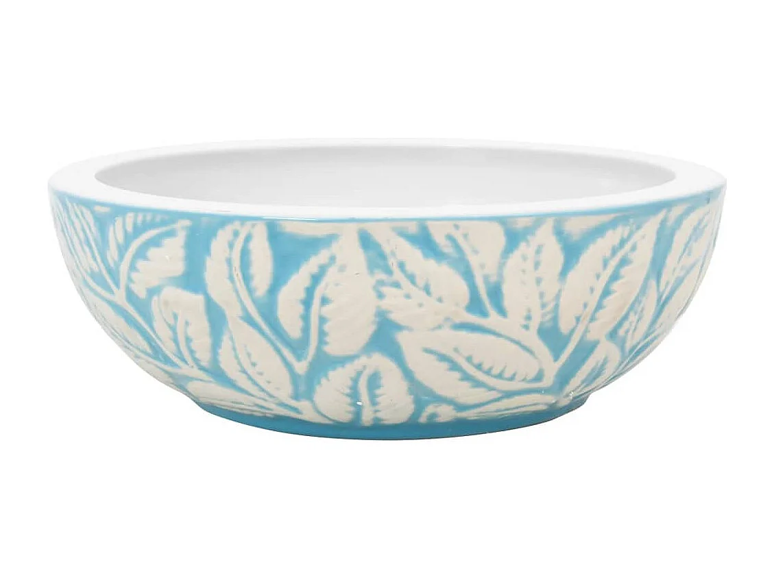 Lavabo da appoggio bianco e blu rotondo Φ41x14 cm in ceramica