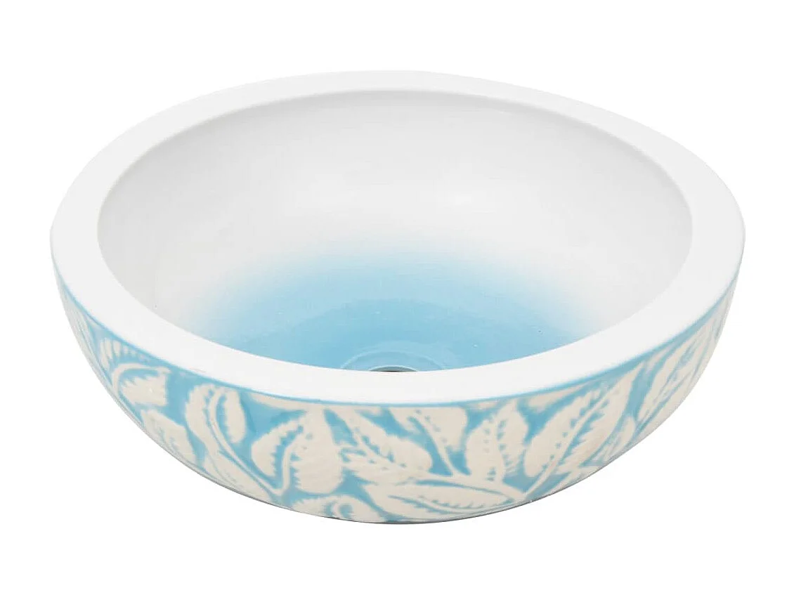 Lavabo da appoggio bianco e blu rotondo Φ41x14 cm in ceramica