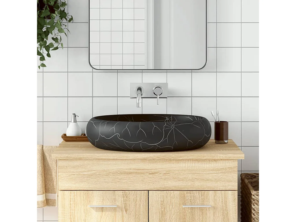 Vasque à poser noir ovale 59x40x15 cm céramique