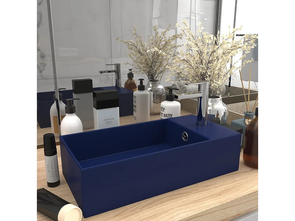 Lavabo de salle de bain avec trop-plein Céramique Bleu foncé