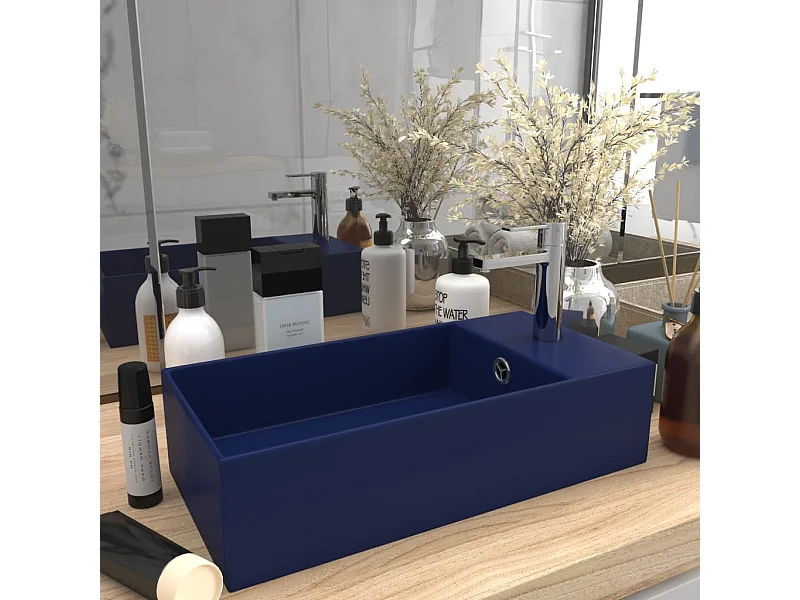 Lavabo de salle de bain avec trop-plein Céramique Bleu foncé