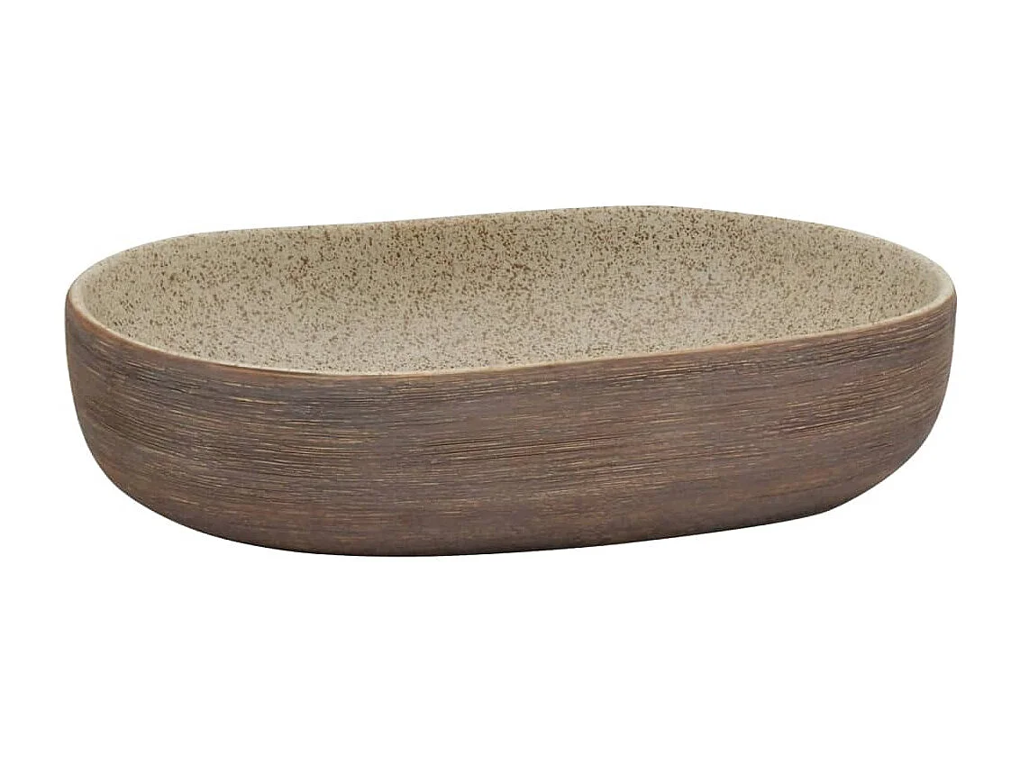 Lavabo da appoggio ovale sabbia e marrone 59x40x14 cm in ceramica