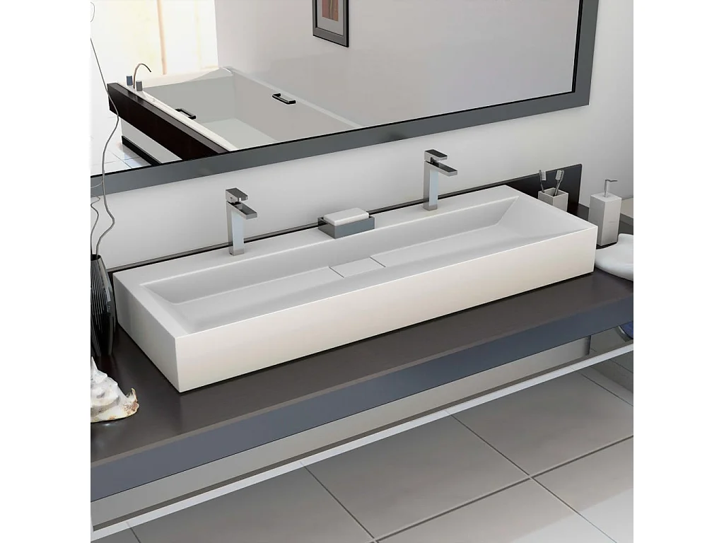 Lavabo 120x46x11 cm Ghisa minerale/Marmo bianco