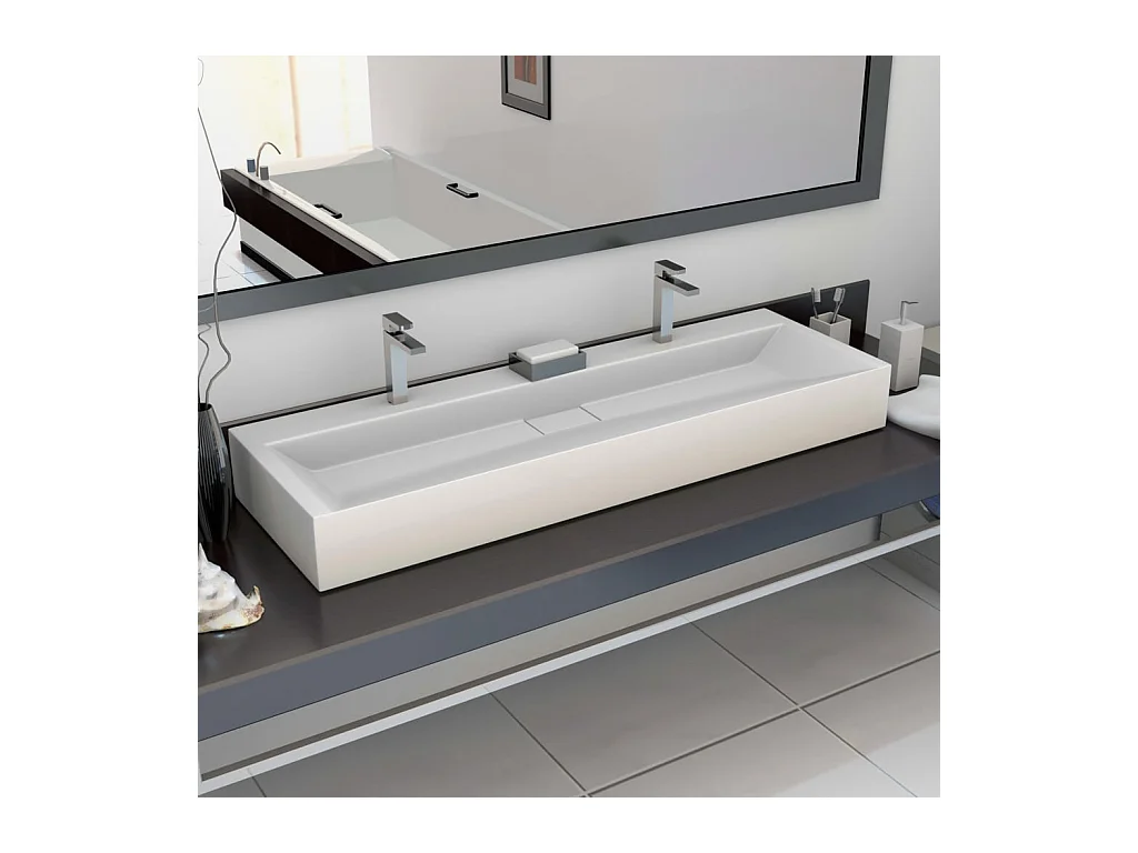 Waschbecken 120x46x11 cm Mineralguss/weißer Marmor