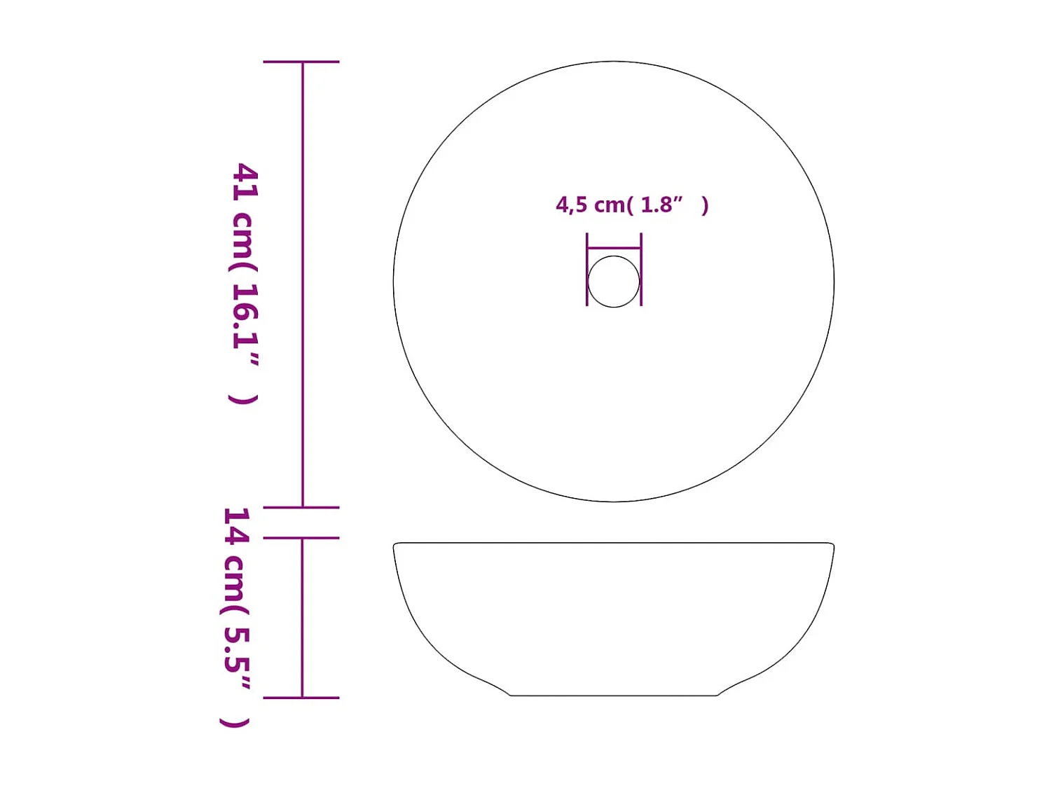 Pia de bancada redonda cinza Φ41x14 cm cerâmica
