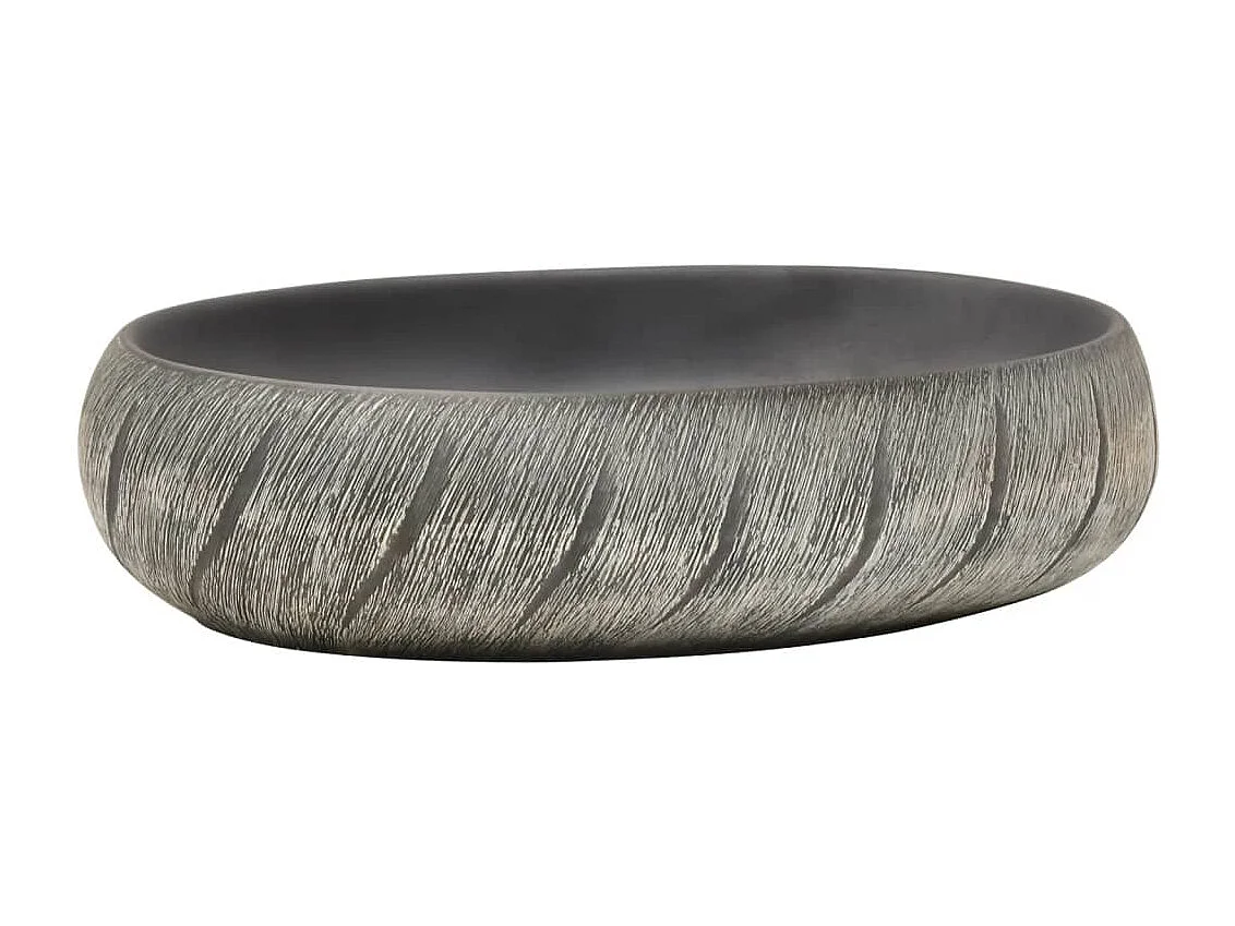 Lavatório de bancada oval preto e cinza 59x40x15 cm cerâmica