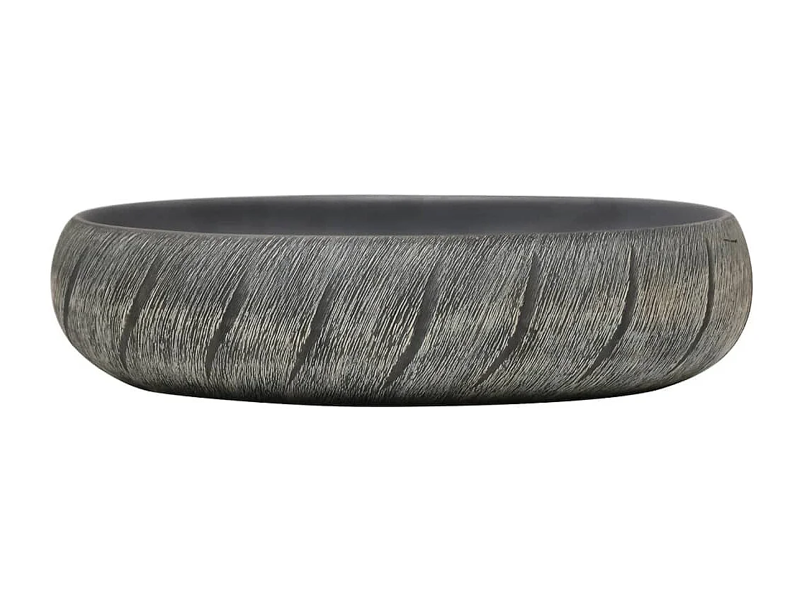 Lavatório de bancada oval preto e cinza 59x40x15 cm cerâmica