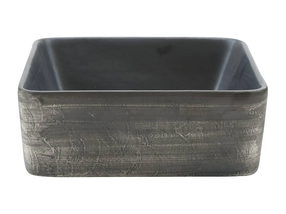 Lavabo da appoggio rettangolare in ceramica nera e marrone