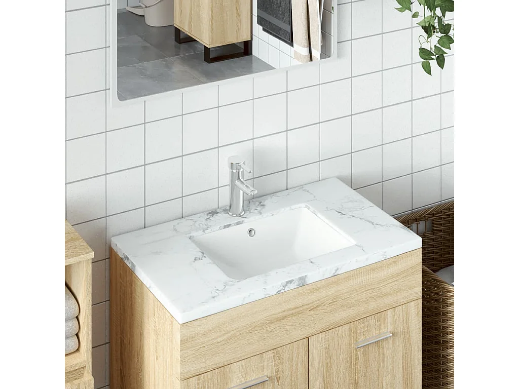 Weißes rechteckiges Waschbecken aus Keramik