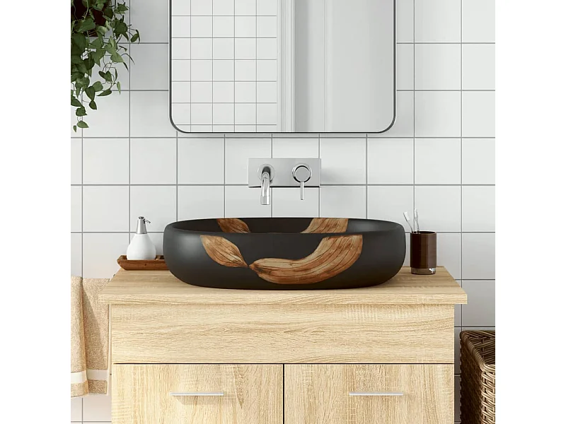 Lavabo da appoggio ovale nero 59x40x14 cm in ceramica