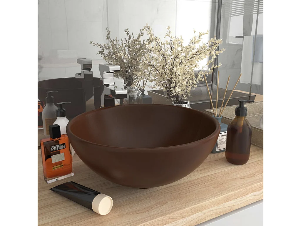 Lavabo bagno rotondo Testa di moro opaco 32,5x14 cm Ceramica