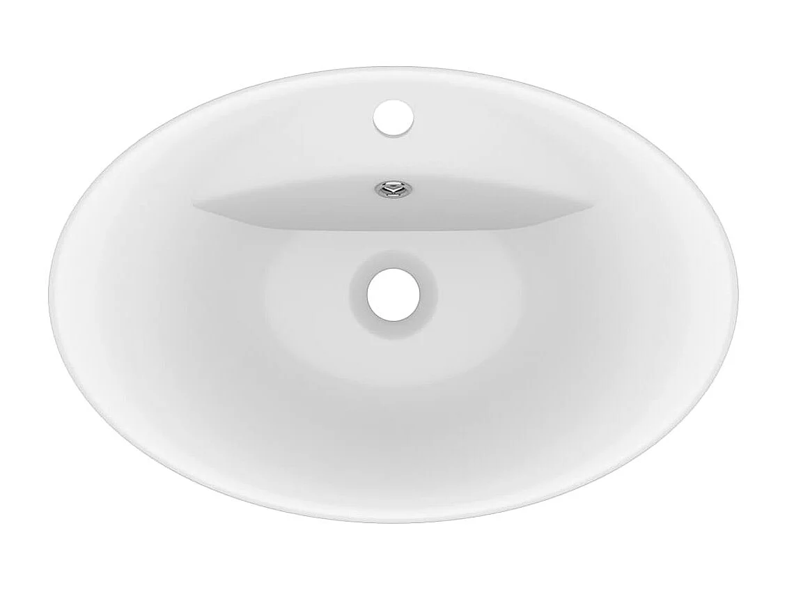 Lavatório oval de luxo com transbordamento branco mate 58,5x39cm Cerâmica