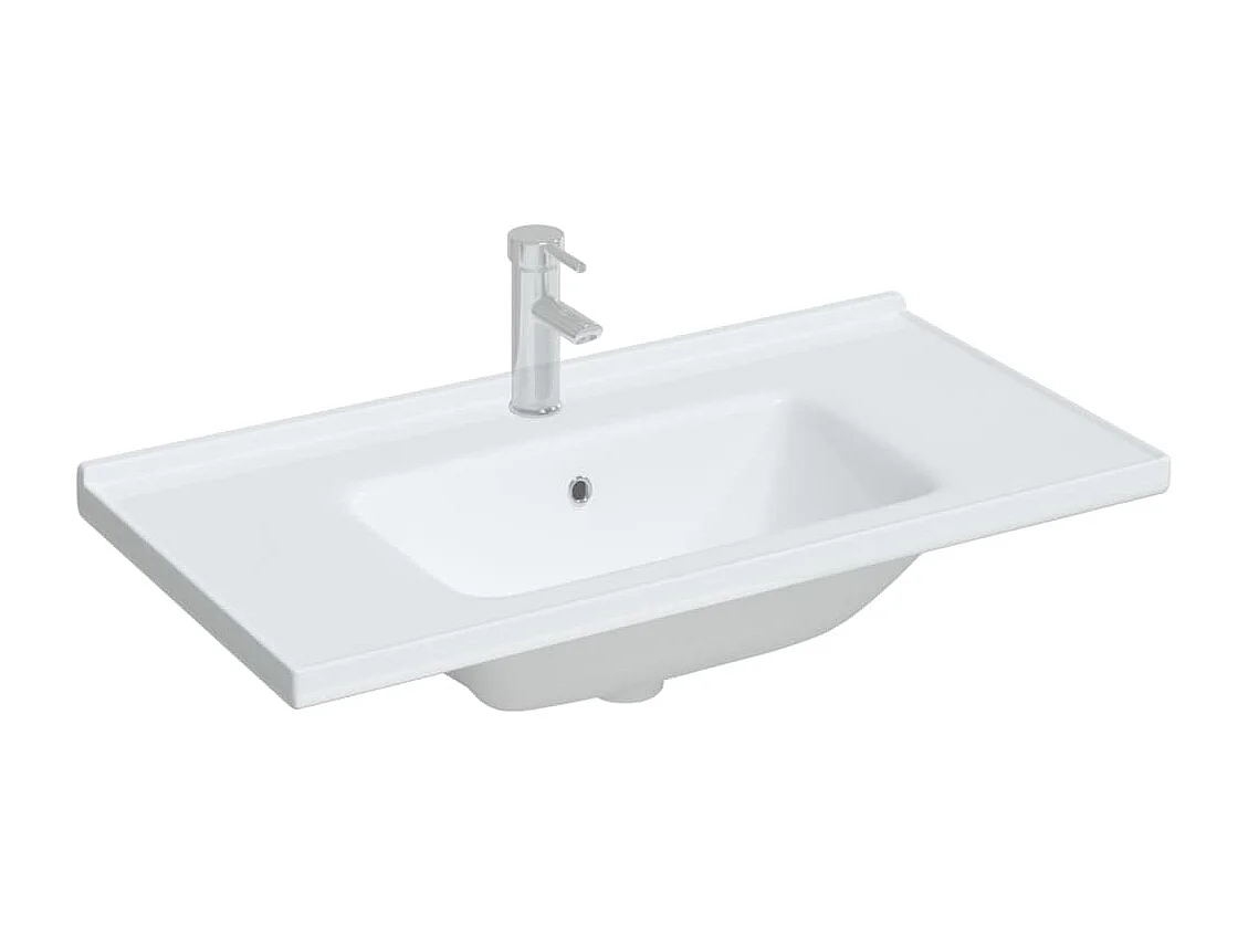 Évier de salle de bain blanc rectangulaire céramique