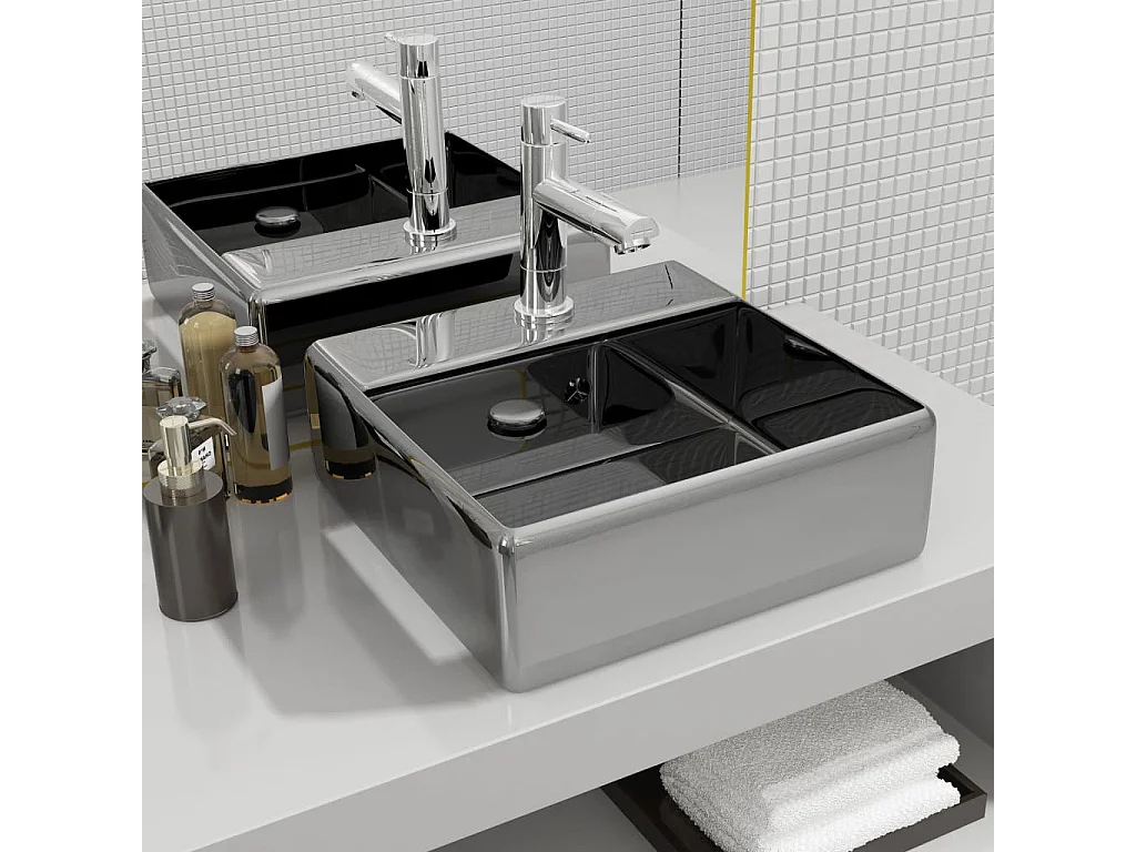 Lavabo con troppopieno 41 x 41 x 15 cm Ceramica Silver