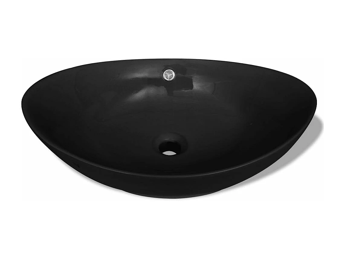 Fregadero ovalado de cerámica negro con rebosadero 59 x 38,5 cm