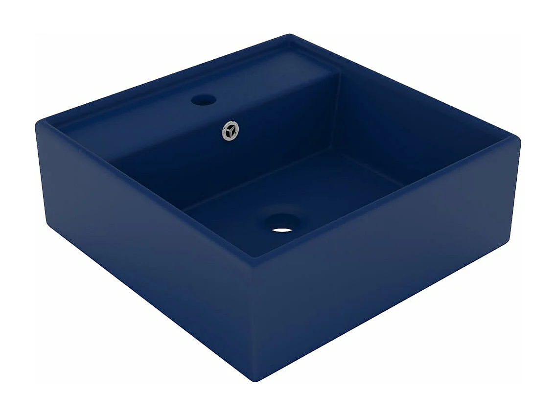 Lavabo carré à trop-plein Bleu foncé mat 41x41 cm Céramique
