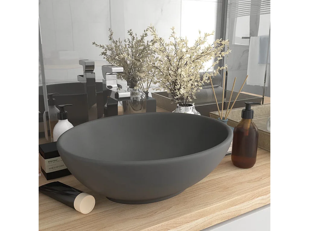Lavabo ovale di lusso Grigio scuro opaco 40x33 cm Ceramica