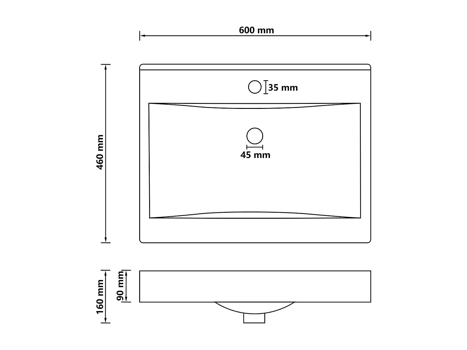 Lavabo con orificio para grifería Negro mate 60x46 cm Cerámica