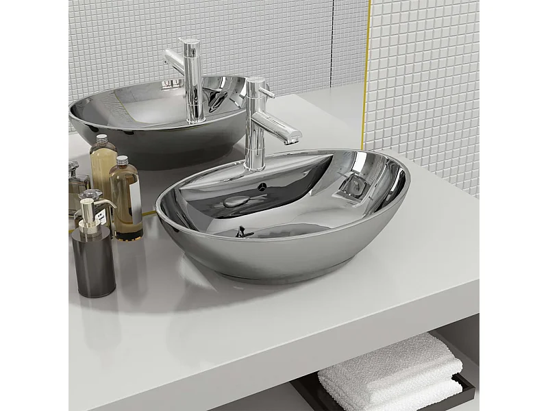 Lavabo con rebosadero 58,5 x 39 x 21 cm Cerámica Plata