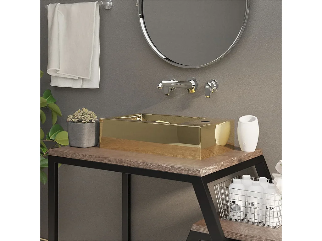 Lavatório com transbordamento 49 x 25 x 15 cm Cerâmica Ouro
