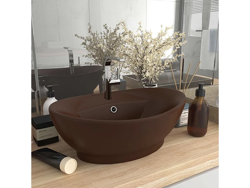 Lavabo ovale con troppopieno Testa di moro opaco 58,5x39 cm Ceramica