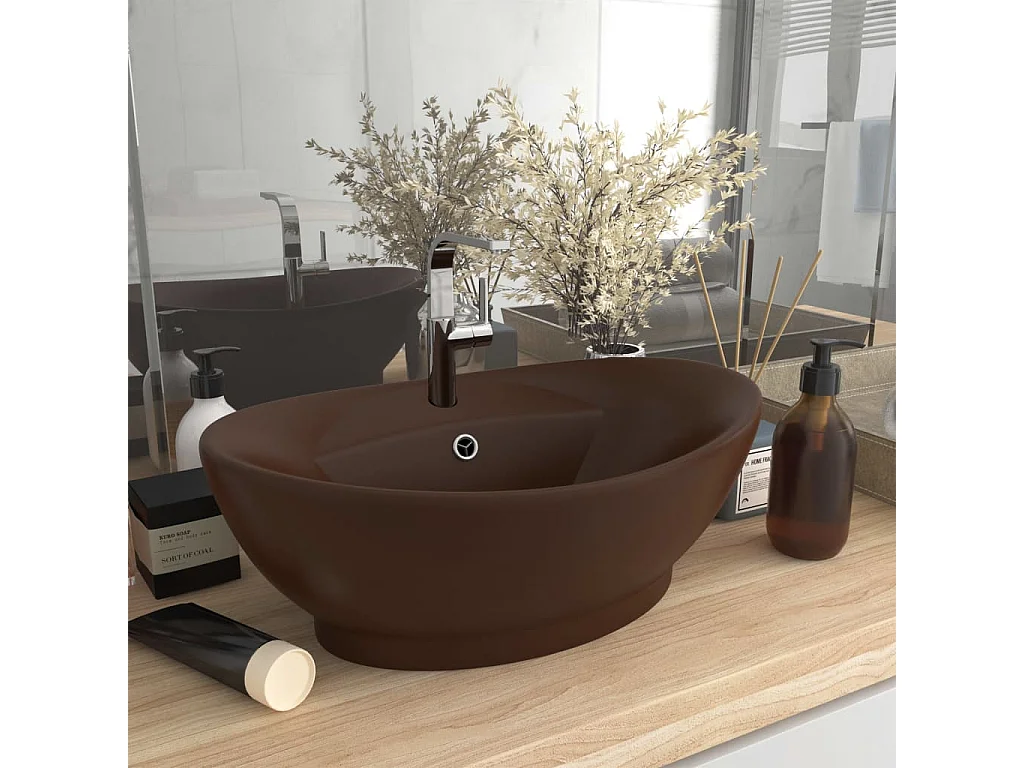 Lavabo ovale à trop-plein Marron foncé mat 58,5x39 cm Céramique