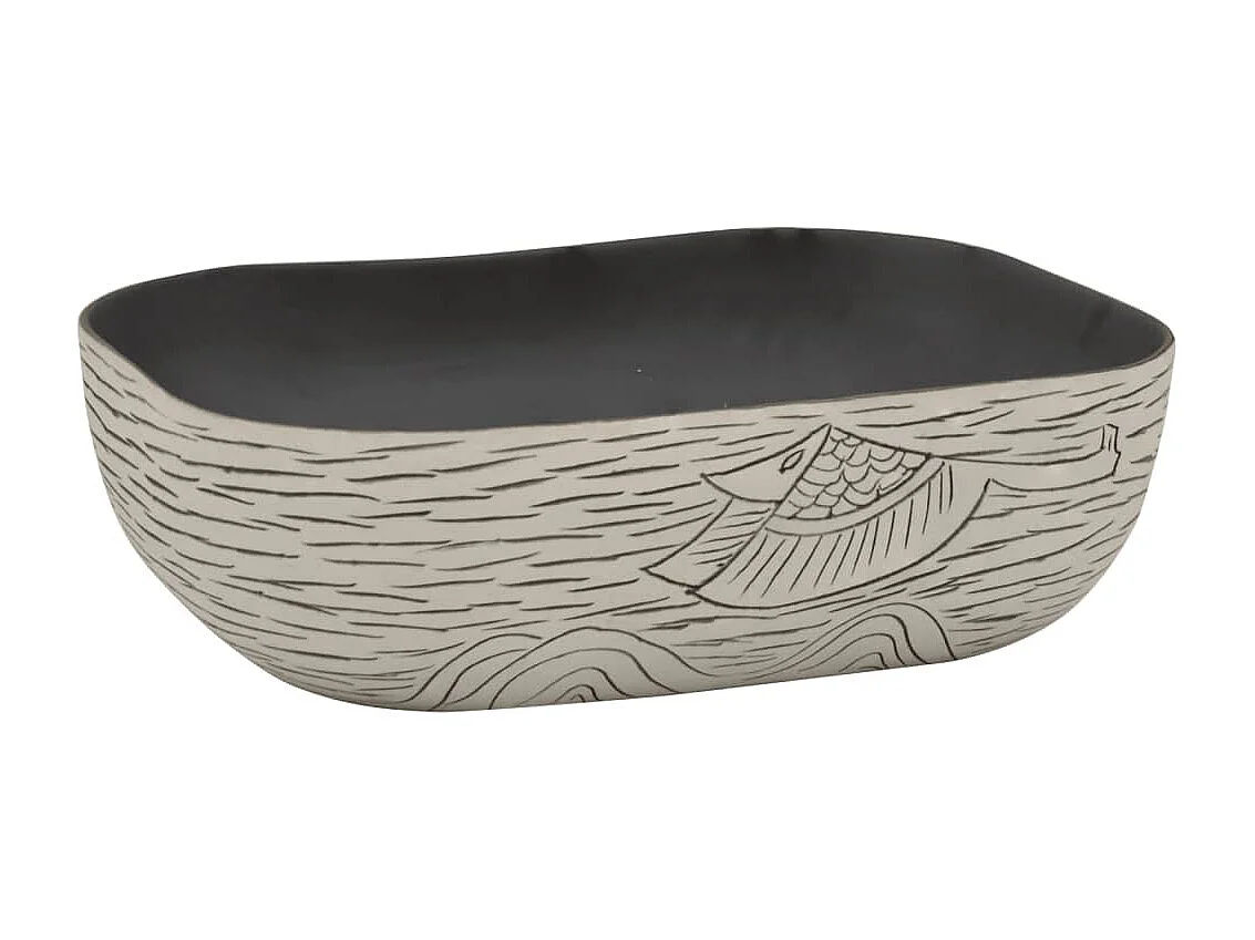 Vasque à poser gris/noir rectangulaire 48x37,5x13,5cm céramique