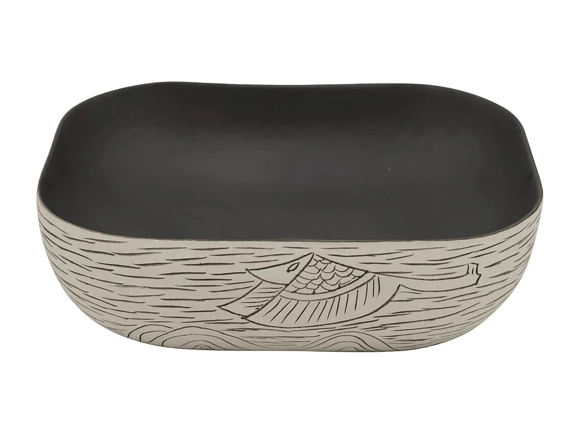 Vasque à poser gris/noir rectangulaire 48x37,5x13,5cm céramique