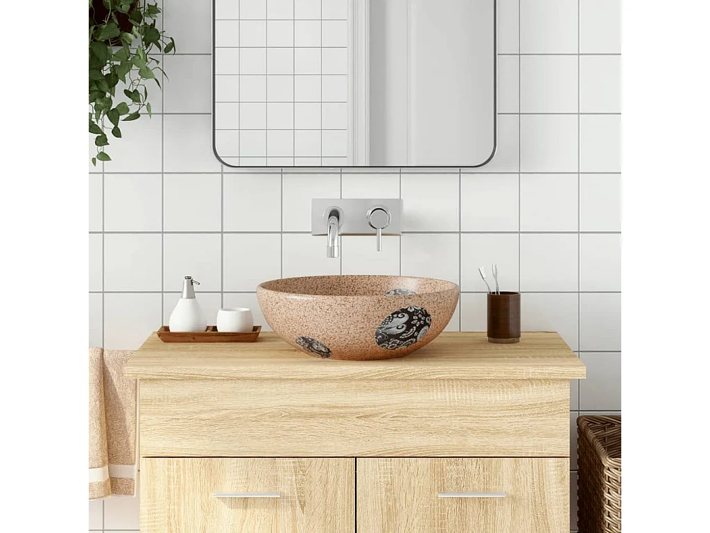 Vasque à poser marron et bleu rond Φ41x14 cm céramique