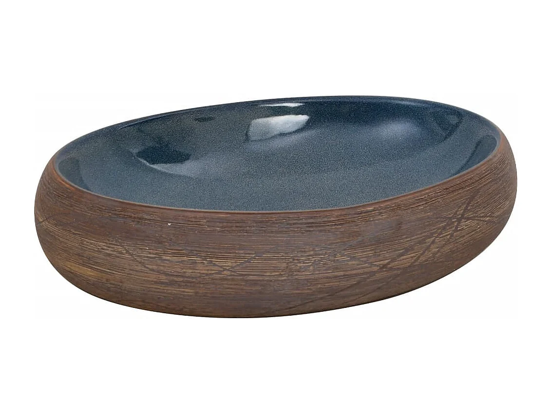 Lavabo da appoggio ovale marrone e blu 59x40x15 cm in ceramica