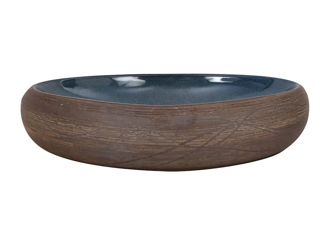 Lavabo da appoggio ovale marrone e blu 59x40x15 cm in ceramica