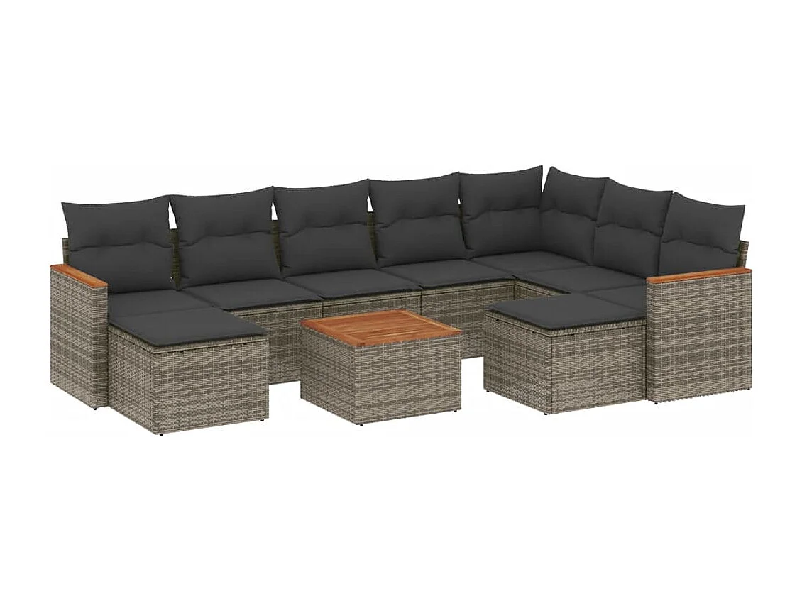 Set Divano da Giardino 10 pz con Cuscini Grigio in Polyrattan