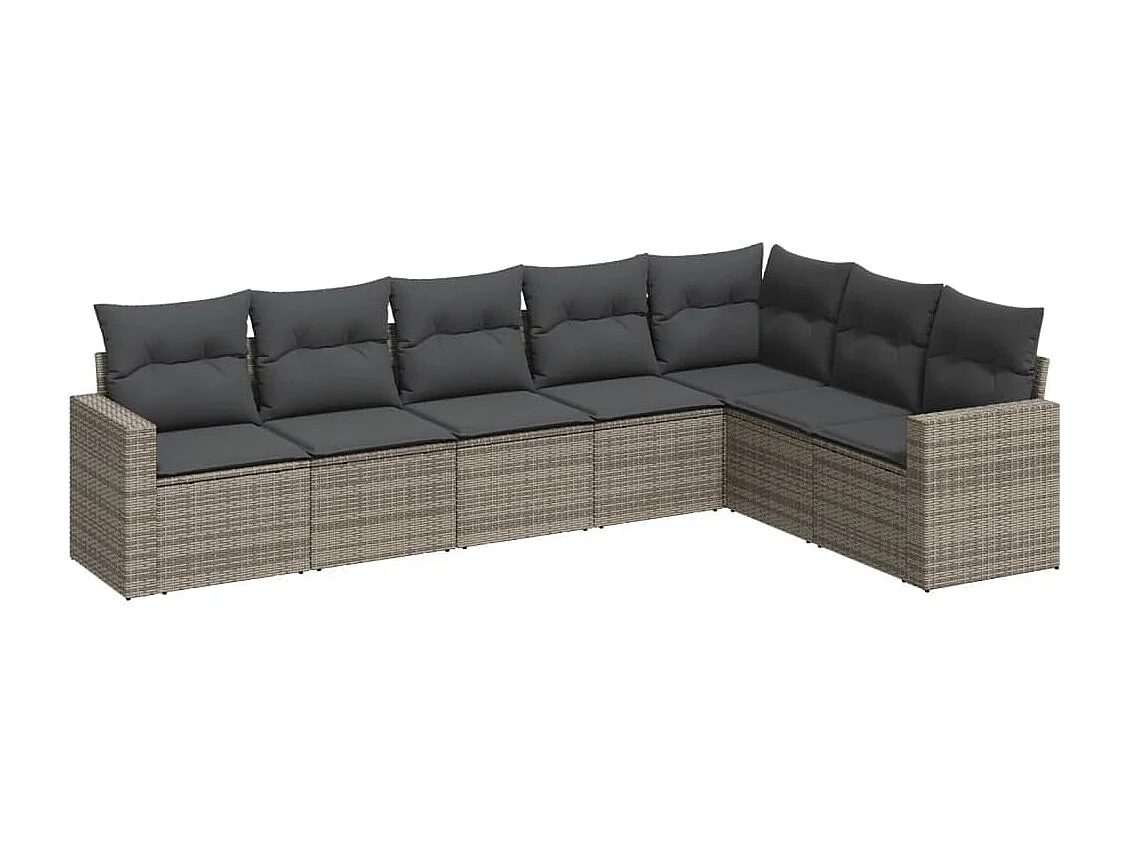 Salon de jardin avec coussins 7 pcs gris résine tressée