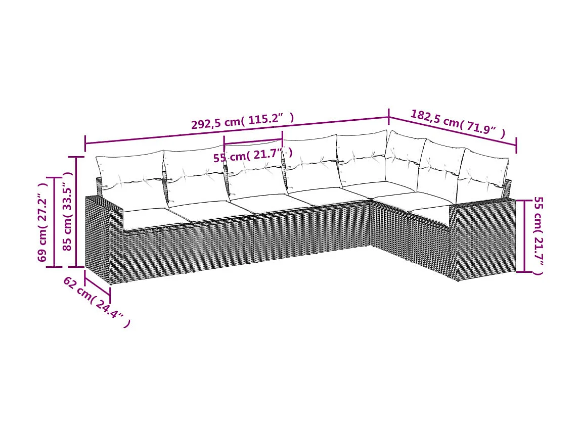 Set Divani da Giardino 7 pz con Cuscini Grigio in Polyrattan